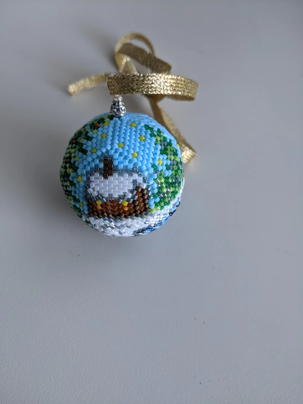 Handcrafted Beaded Snowman Ornament - Blue, Green, Red